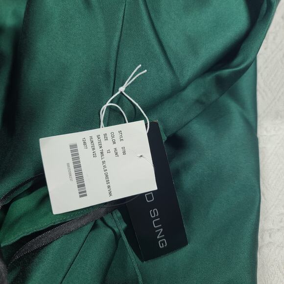 Alfred Sung D780 open back tie Green satin maxi dress Sz 12 wedding formal - Picture 11 of 13